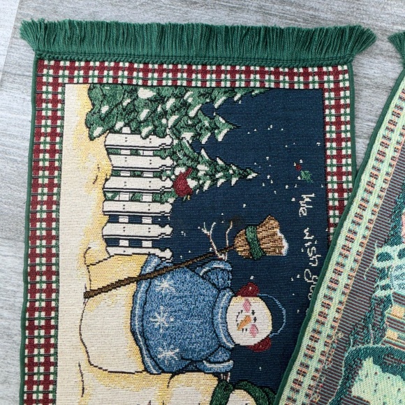 Sandi Gore Evens Tapestry Table Runner 72”x13” Snowmen Merry Christmas Rabbits - Picture 15 of 16